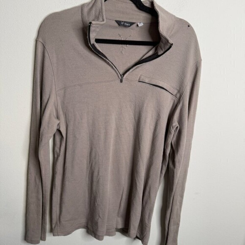 ibex Men's Gray Long Sleeve 1/4 Zip Lightweight Jacket - Size L Large‎ merino